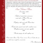 Valentines day menu at Sunset Beach Club