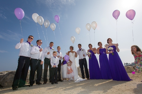 Releasing balloons at Sunset Beach Club Wedding