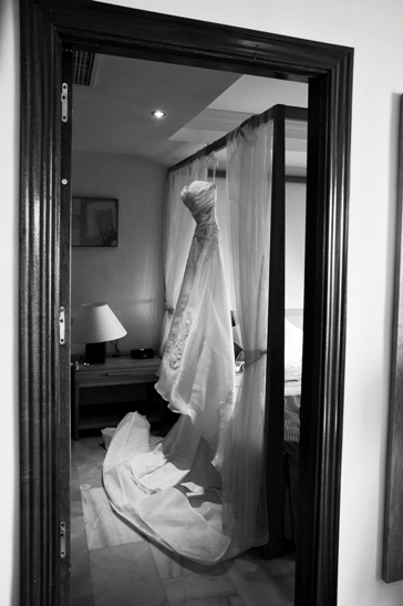 Wedding dress in bridal suite