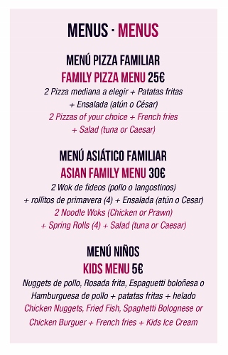 Take away menu for families