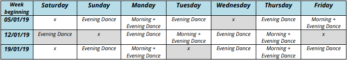Winter sun dance holiday schedule