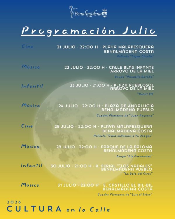 Cultura en la Calle July 2026 Programme - Benalmadena